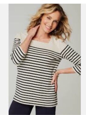 PRICE DROP!!  Jill Black & White Striped Square-Neck Tunic